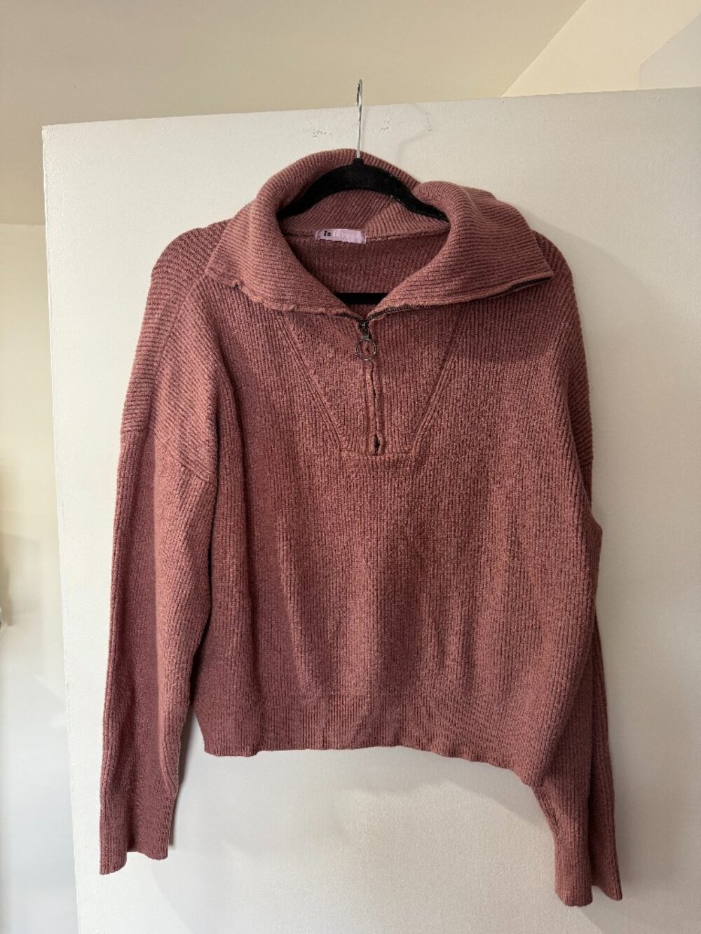 La Lavon Ribbed Half Zip Sweater Dusty Rose Cropped Pullover Size L 💕